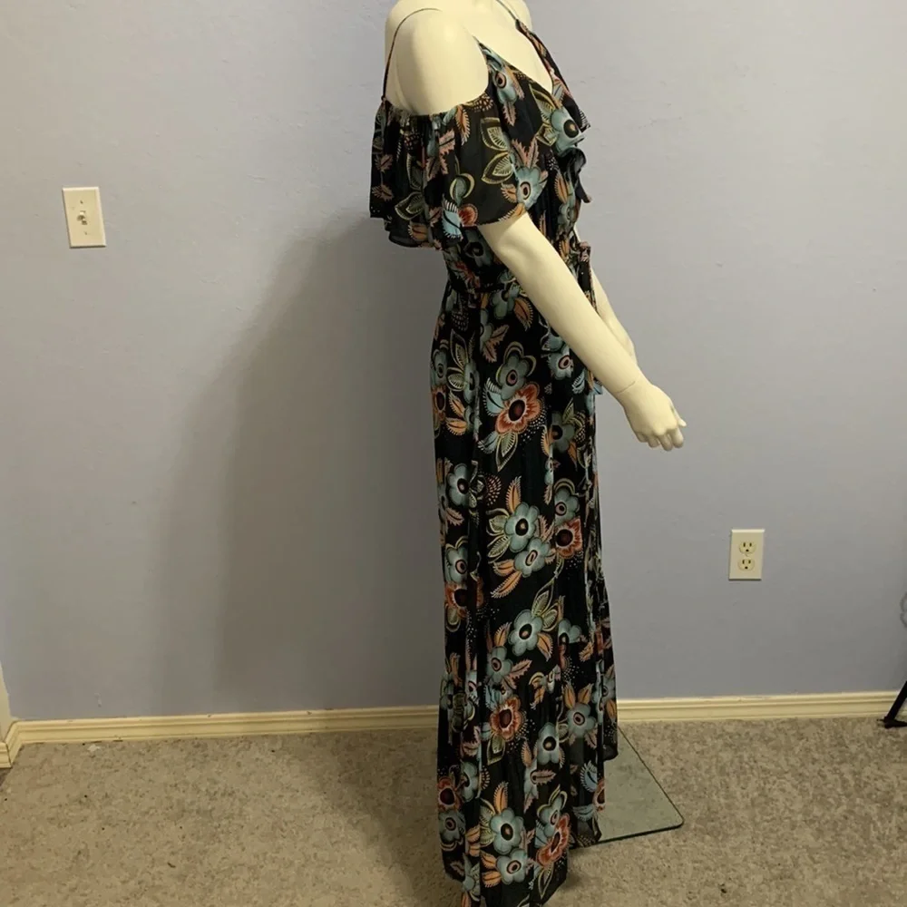 Loft Black Floral Ruffle Cold Shoulder Maxi Dress - Picture 4 of 9